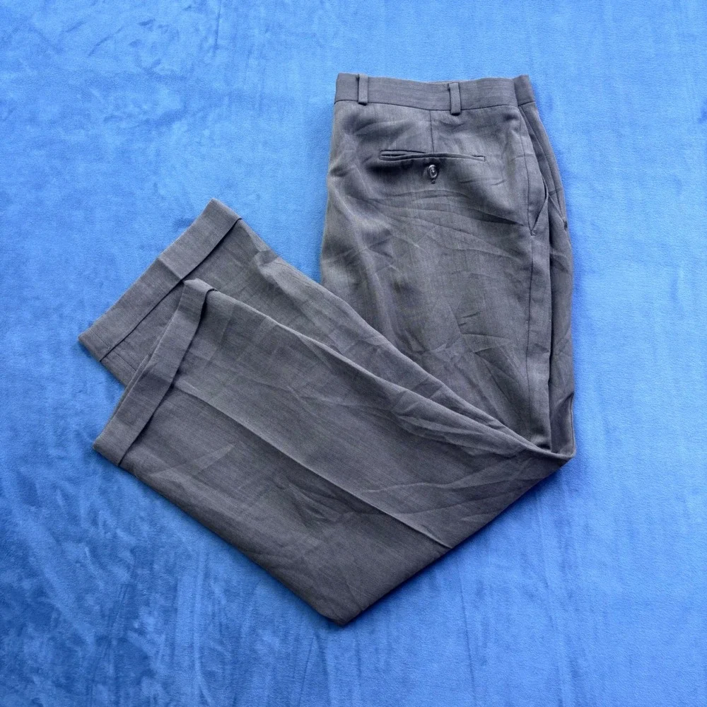 Lauren Ralph Lauren Mens Gray Herringbone Pleated Cuffed Dress Pants 39x28.5